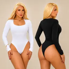 Body Feminino Manga Longa Decote Quadrado Segunda Pele Suplex Forro Duplo Sem Bojo