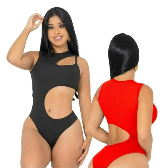 Kit Body  Feminino Moda Gringa  Malha Canelada Sem Bojo Malu