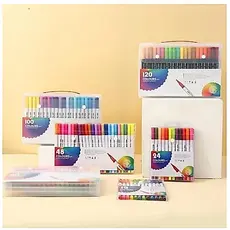 Kit 12/24/36/48 Cores 2 Em 1 Pincel Caneta Para Letras E Dupla De Ponta Fina Marcador De Desenho Colorir