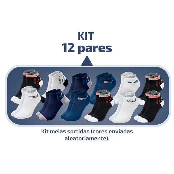 Kit 12 ou 24 Pares de Meias Cano Curto Soquete Algodão Masculino