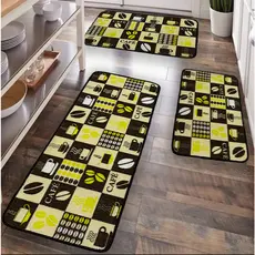 Jogo de Tapetes Estampados para Cozinha com 3 Peças | Antiderrapante 75x45 e 110x45 cm