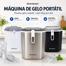Máquina de Gelo Desing Robusta Portatil Rápido Eficiente 12KG 100W Eletroboom Produz até 12Kg Diário Pronto em 6 Minutos