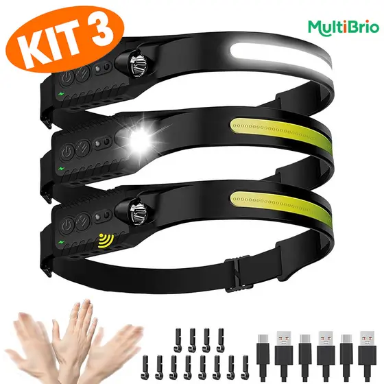 Faróis recarregáveis com 3 LEDs, corpo esportivo, muito adequado para acampar, com lanterna recarregável USB