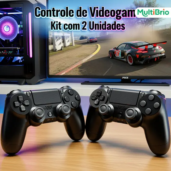 Kit com 2 Unidades Controles de Jogo Sem Fio para PS4 com Função Vibração e Sensor Seis Eixos