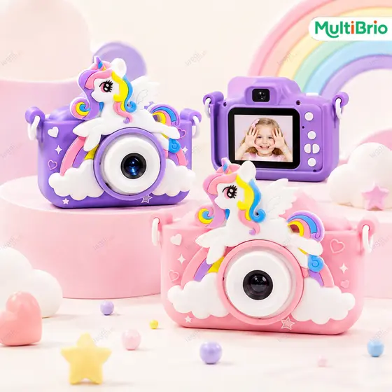 Mini Câmera Infantil Recarregável com Capa Protetora, HD para Fotos, Gravação de Vídeos e Filmagens