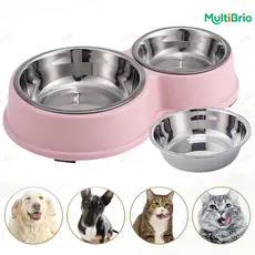 Kit Comedouro e Bebedouro Duplo Inox com Superfície Antiderrapante para Gatos e Cachorros