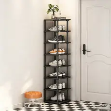 Sapateira dobrável de vários níveis preto estreita de plástico simples organizadora de sapatos prateleira que
