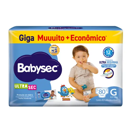 1 Pacote de Fralda BabySec Galinha Pintadinha Ultrasec G Giga – 80 Unidades