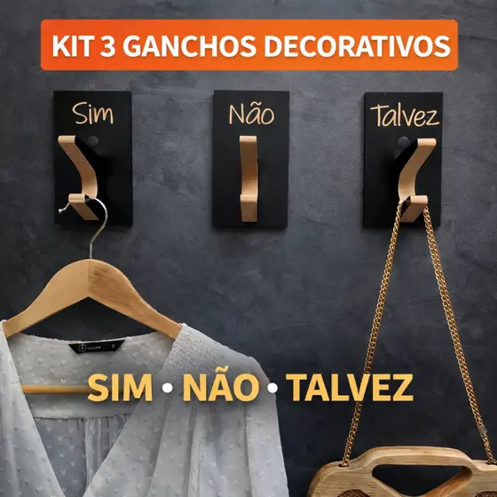 3 Ganchos Penduradores Provador Lojas Sim Não Talvez Duplo roupas acessórios