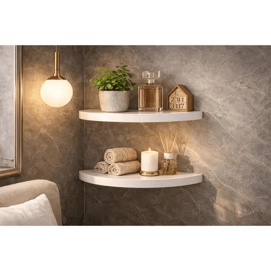 Kit 2 Prateleiras de Canto para Sala MDF Meia Lua Decorativa Parede