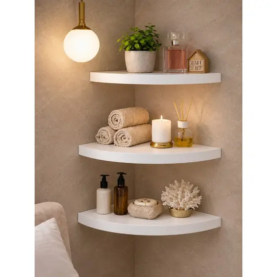 Kit 3 Prateleiras de Canto Meia Lua – Decore e Organize com Estilo | MDF Branco/Preto
