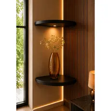 Combo 2 Prateleiras de Canto com LED 30 CM para Sala MDF Meia Lua Decorativa Parede Premiun