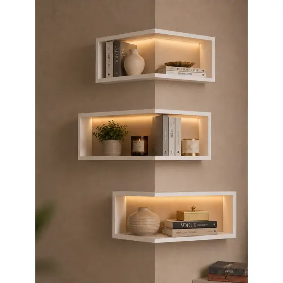 Prateleiras de Canto para Sala ou quarto MDF Decorativo Parede.