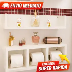 Nicho Prateleira 2 Peças para Decoração Banheiro MDF Branco Moderno Resistente