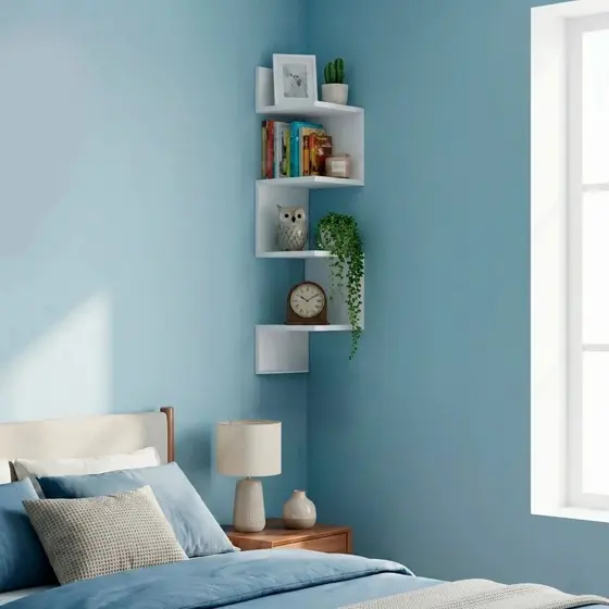 Prateleira De Canto Para Livros - Nicho Mdf Decoração Quarto Sala - Preta / Branca