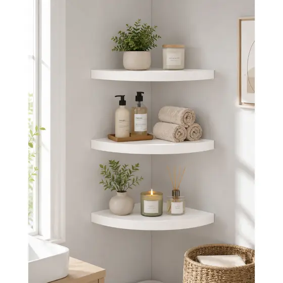 Prateleira de Canto Meia Lua Kit com 3 Peças em MDF 25 cm Branco ou Preto para Decoração Sala Quarto Banheiro