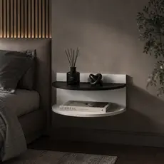Mesa de Cabeceira Pequena Suspensa Branca e Preta para Cabeceira de Cama