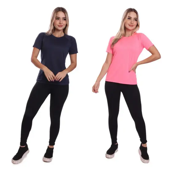 Kit 2 Camisetas Feminina Manga Curta Dry Fit Prote莽茫o Solar Para Treino Academia Corrida Caminhada