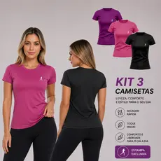 Kit 3 Camisetas Femininas Manga Curta Para Treino Academia Corrida Caminhada Estampada Mulher Correndo