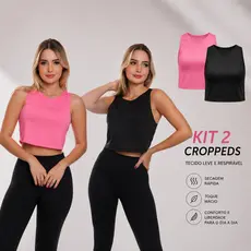 Kit 2 Cropped Regata Cavado Dry Fit Proteção Solar Feminino, Premium, Respirável, Fitness, Academia, Treino