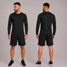Kit Short Preto + Camiseta Masculina Manga Longa Treino