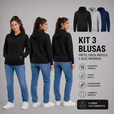 Kit 3 Moletom Feminino Lisa Capuz Frio Flanelado Bolso Blusa