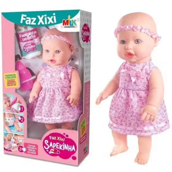 Boneca Sapekinha Faz Xixi De Verdade Com Mamadeira e Fralda - Envio Imediato