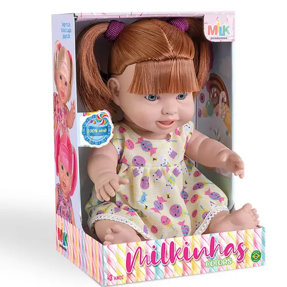 Boneca Milkinha Colors Grande 100% Vinil Super Macia Infantil Rosa Menina - Milk Brinquedo