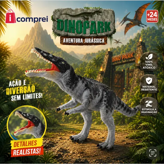 Dinossauro Brinquedo Espinossauro Infantil Dino Park Vinil Macio Realista Jurassic Articulado