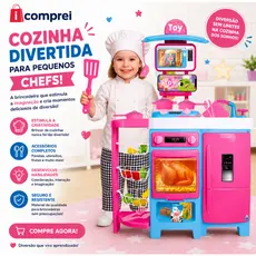Cozinha Infantil Grande Completa Com Geladeira e Fruteira Brinquedo Menina Sai Água de Verdade 92 Cm