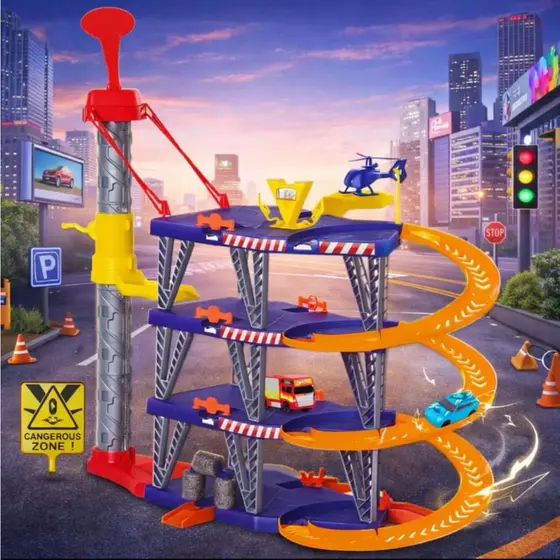 Mega Parking Elevador Pista Radical C/ Carrinho e Helicóptero - Posto Lava Rápido