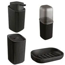 Kit 4 pçs pra Banheiro - Porta Algodão, Escova de Dentes, Sabonete e Sabonete Líquido Cor: Preto