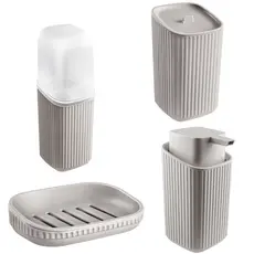 Kit 4 pçs pra Banheiro - Porta Algodão, Escova de Dentes, Sabonete e Sabonete Líquido Cor: Cinza Claro
