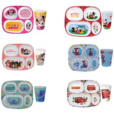 Kit Infantil Personagens 2 Peças Prato com Divisórias e Copo