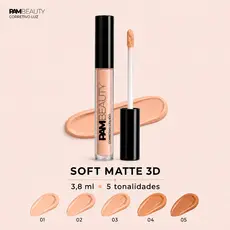 Corretivo Líquido PAM Beauty Luz para Olheiras Alta Cobertura Ajustável Soft Matte 3D Longa Duração 3,8ml