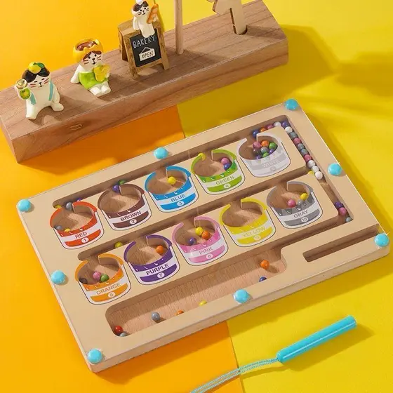 Montessori Jogos De Classificação De Cores Magnéticas Labirinto Placa Caneta Movendo Contas Controle De Madeira Sensoria