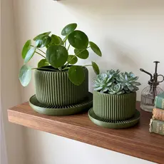 Vaso Decorativo Canelado com Prato Design Moderno Vaso para Plantas Naturais e Artificiais Decoração Casa