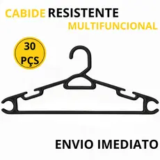 Cabide Adulto Preto Resistente Multifuncional Preto 38cm - 30 Un - Suporta até 3kg para Roupas