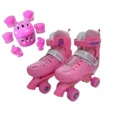 Patins Infantil Quad Rosa Ajustável com Kit Proteção