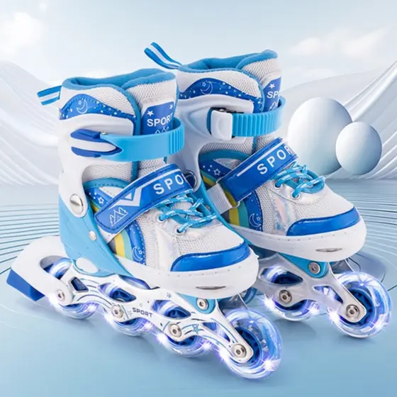 Patins Roller Arco Iris Azul 4 Rodas Inline Led