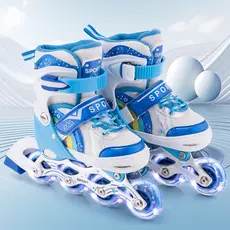 Patins Roller Arco Iris Azul 4 Rodas Inline Led