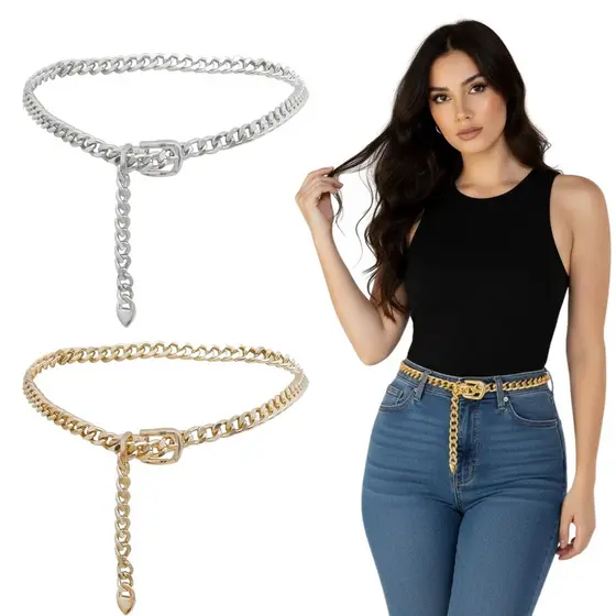 Cinto Feminino Corrente Festa Ouro e Prata Cintura Blogueira