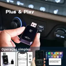 Adaptador Sem Fio 2 em 1 Compatível com iOS e Android Conexão Automática via WiFi Fácil Plug & Play.
