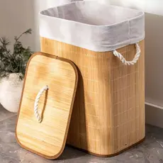 🔥Cesto De Roupa de Bambu Dobravel Organizador 72Litros Forrado Banheiro 72cm Grande Cesto Retangular