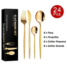 Kit 24 Jogo De Talheres Inoxidável 416 Suprimentos Cozinha Talheres Dourados Talheres