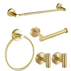 🔥 Kit de Banheiro 5 Peças em Aço 304 Inox – Super Resistente, Toalheiro + Porta-Papel + Ganchos