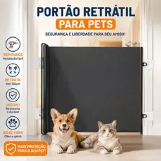 Portão Retrátil para Pets 78x110/130cm Sem Furos Grade de Segurança para Gatos e Cães Instalação Fácil Enrolável