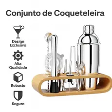 Kit 10 Peças em Aço Inoxidável 304 com Suporte — Coqueteleira Profissional para Drinks