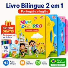 Livro Infantil Interativo com Som Bilíngue Português-Inglês Brinquedo Educativo 2 em 1 Lousa Mágica