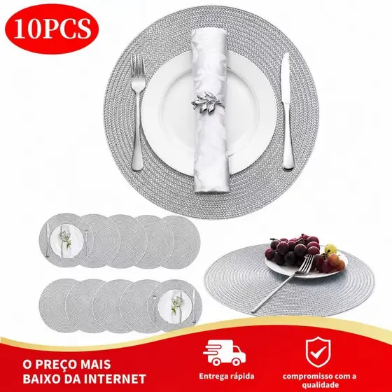 Kit 10 Peças Jogo Americano Redondo Cozinha Jantar Jogo americano dourado